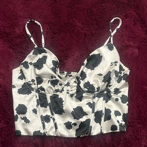 Cow Print Corset Satin Crop Top